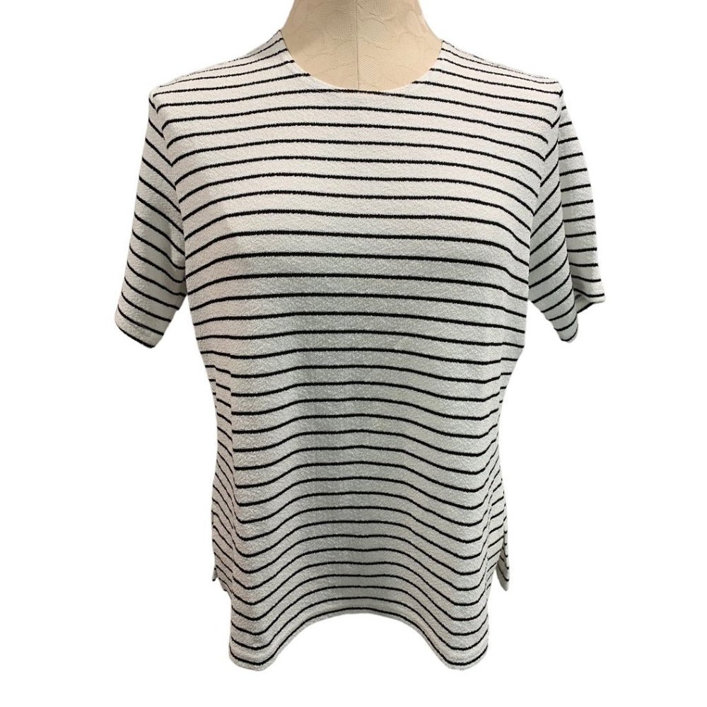 Large Notations Women's Vintage 1990s‎ White Black Short Sleeve Top Striped